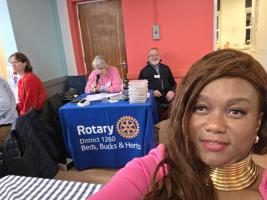 Photo of Quiz Master John Walton Quiz Mistress Coral Walton Raffle Queen Amanda Joseph